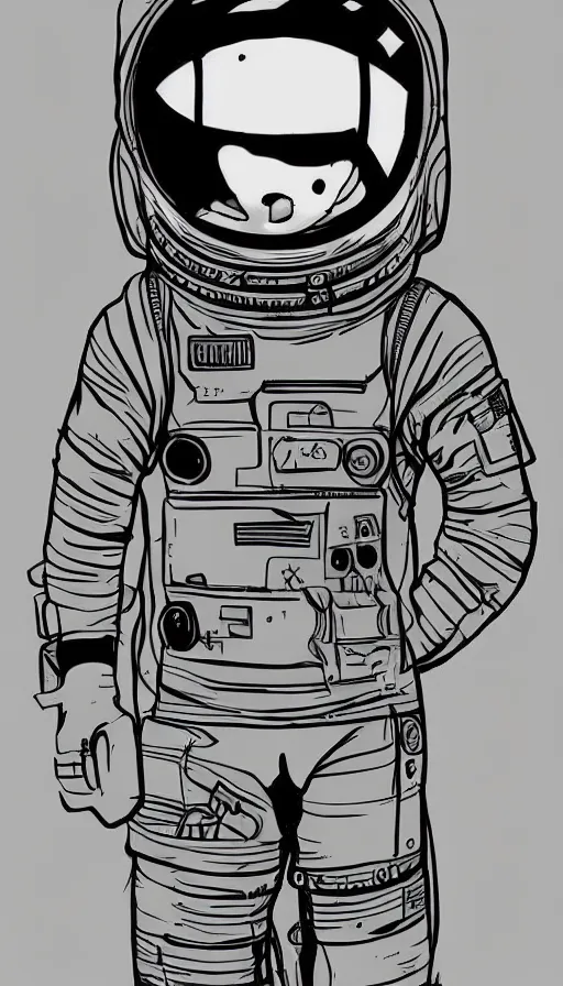 Image similar to concept art, digital art, manga drawing, full body astronaut sketch, sci fi, illustration, in the style of darren bartley, mike mignola