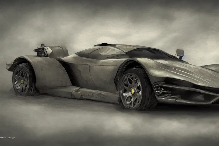 Image similar to a single armored scifi ferrari in the style of bladerunner and alternate car one, car concept, car Design, sid mead, alex ross, intricate Details, concept art, matte painting, highly detailed, rule of thirds, dynamic lighting, cinematic, detailed, denoised, centerd, clean render