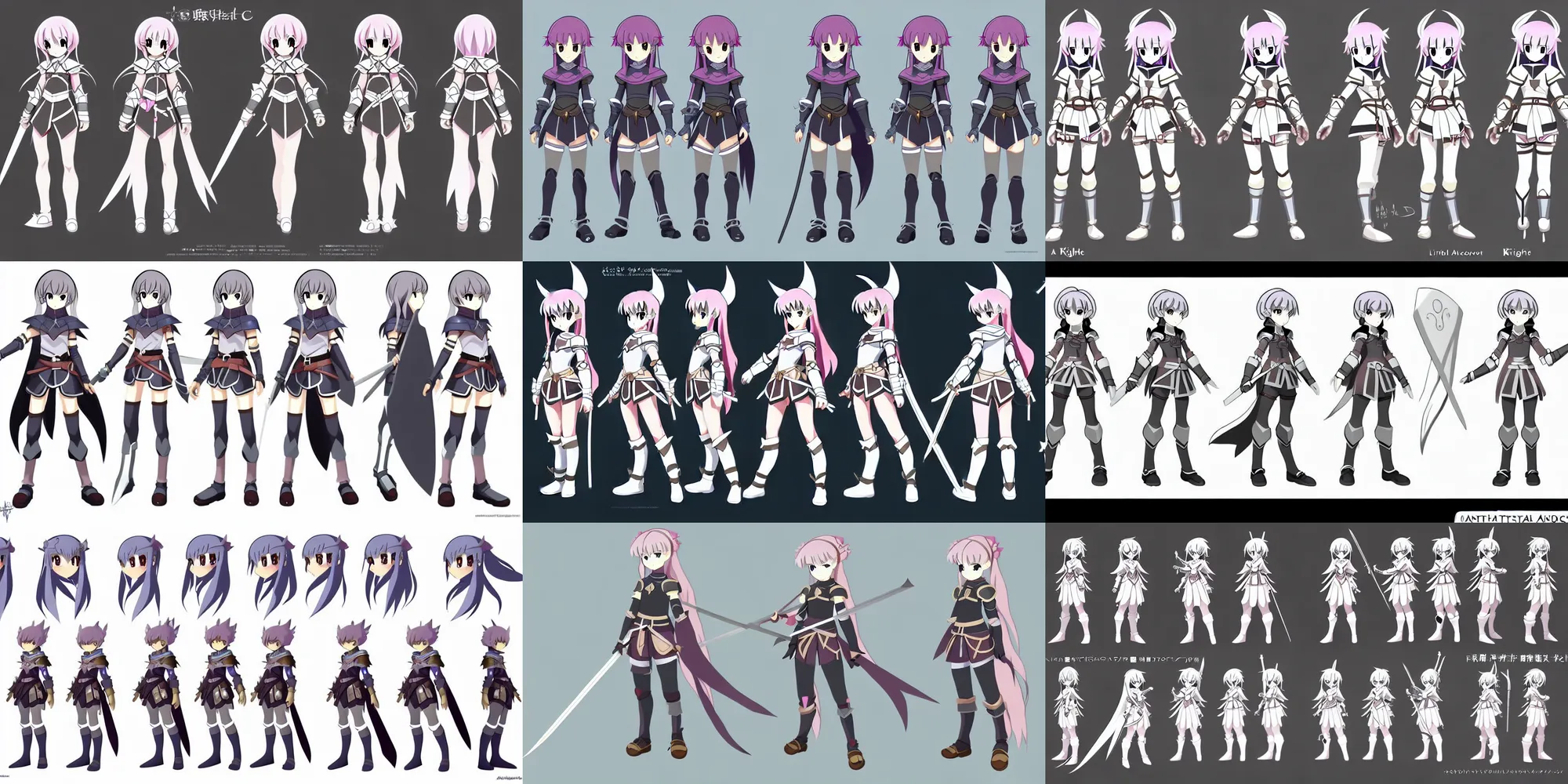 Prompt: a magical little girl knight adventurer character anime model sheet; in the mystical fantasy anime; character design concepts; trending on artstation, popular on pinterest, highly detailed, clean lines, clear shapes