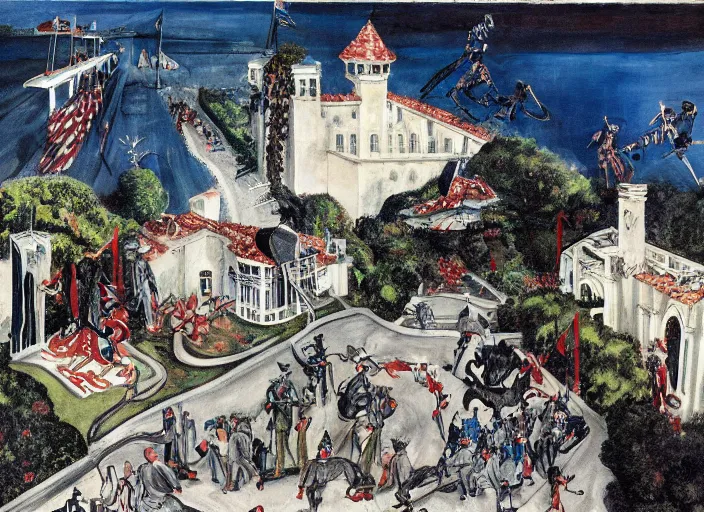 Image similar to Mar-a-Lago estate under siege by otto dix