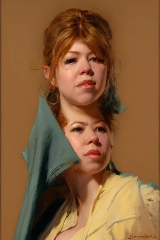 Image similar to detailed portrait of jennette mccurdy dressed as jedi, painting by gaston bussiere, craig mullins, j. c. leyendecker