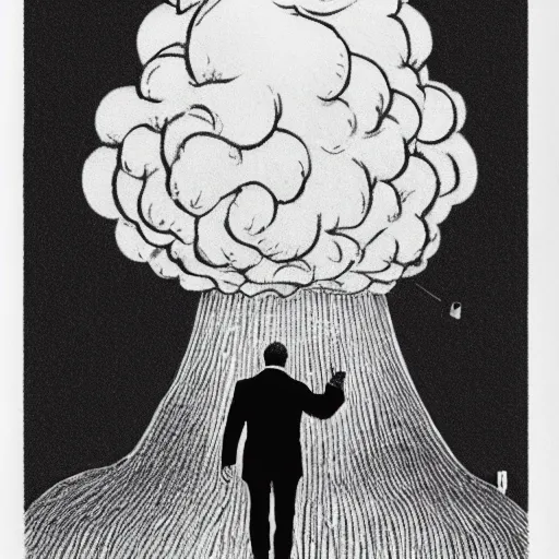 Prompt: vladimir putin flatulating a nuclear mushroom cloud from his rear, cartoonish, ultra detailed pencil art