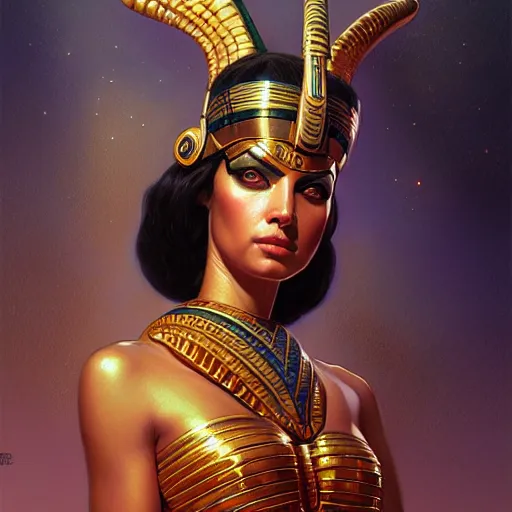 Prompt: egyptian goddess by guillermo del toro, intricate, elegant, highly detailed, centered, digital painting, artstation, concept art, smooth, sharp focus, illustration, donato giancola, Joseph Christian Leyendecker, WLOP, Boris Vallejo