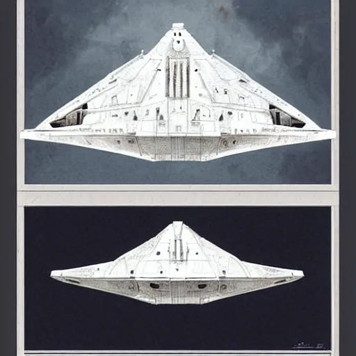 Image similar to design only, white background, symmetry, imperial star destroyer, by jean - baptiste monge