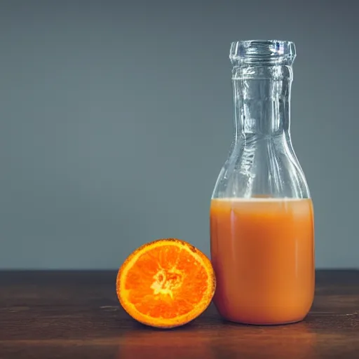 Prompt: a studio photoshoot of an orange juice bottle,cinematic,realistic,hyperdetailed,ultradetail