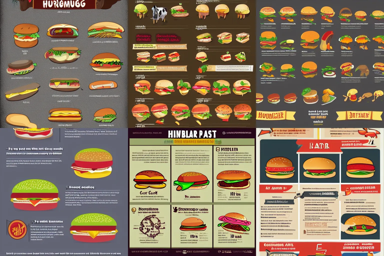 Prompt: how a hamburger is made from cow to plate, infographic map, illustrated, trending on artstation