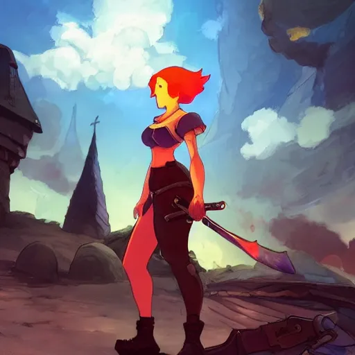 Prompt: “a full body portrait of the short and fiery blacksmith Moira at her forge, blacksmith's outfit, big breasts, outside of castle, fire sky, dragon flying in the background, makoto shinkai, james gilleard, very detailed, matte, gaussian blur, tone mapped, Akihiko Yoshida”