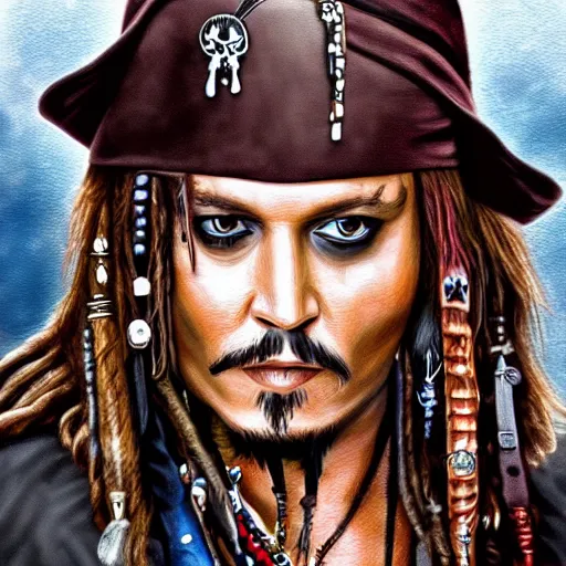 Image similar to portrait of johnny depp as captain jack sparrow, highly detailed, centered, solid color background, digital painting