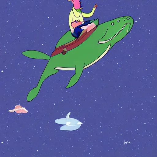 Prompt: Bojack Horseman riding a whale in space, digital art, Bojack Horseman