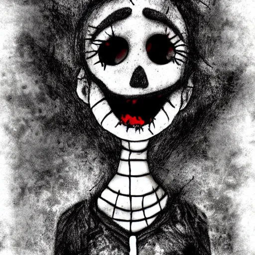 Prompt: grunge drawing of elmo by mrrevenge, corpse bride style, horror themed