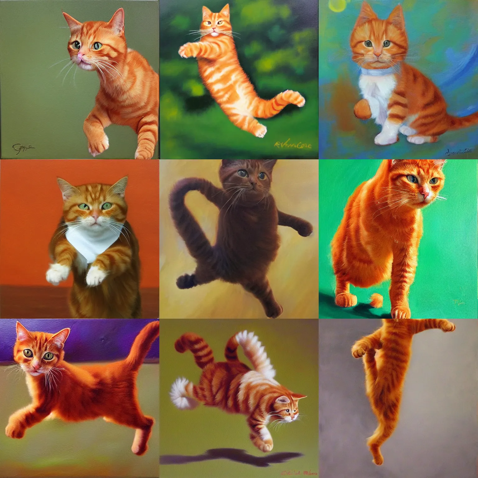 Prompt: ginger cat doing a pirouette, oil painting, award winning