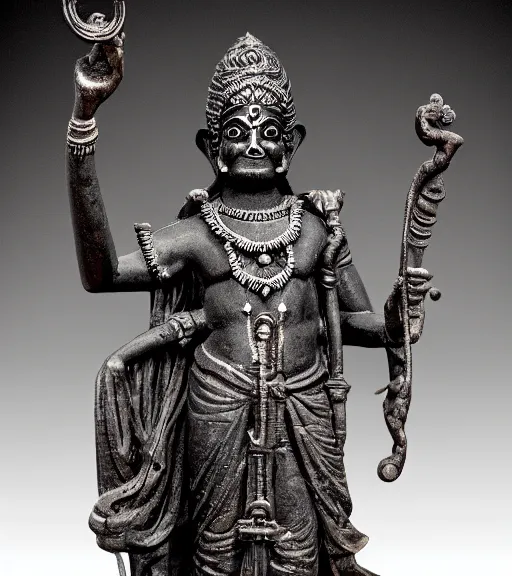 Image similar to mystical hindu black death god statue, dslr photo, grainy, high detail, high resolution