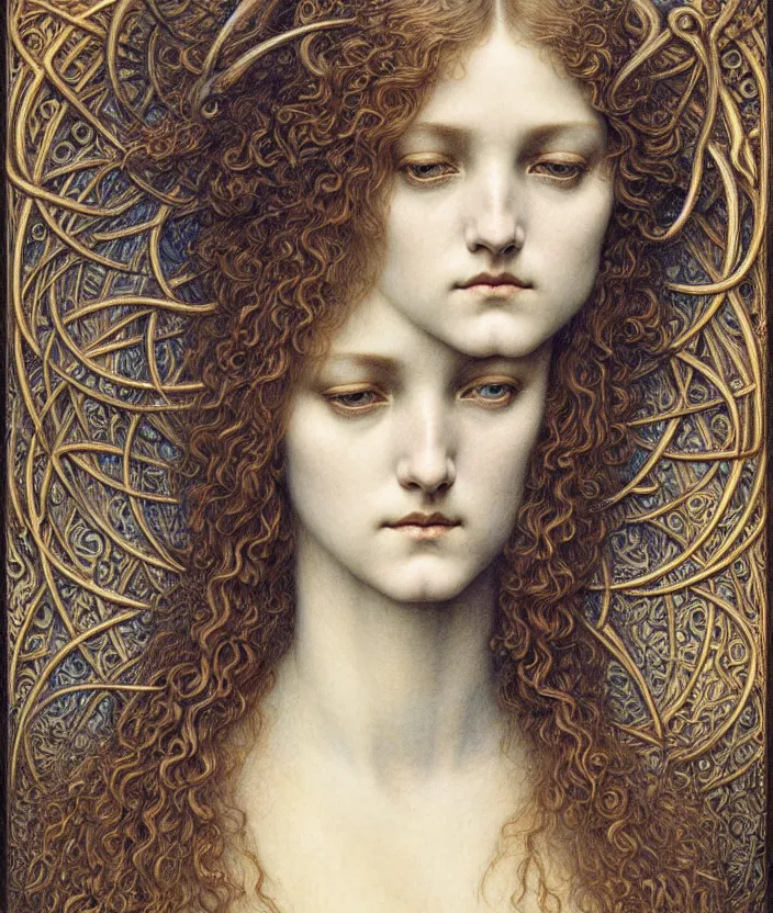 Image similar to detailed realistic beautiful young medieval queen face portrait by jean delville, gustave dore and marco mazzoni, art nouveau, symbolist, visionary, gothic, pre - raphaelite. horizontal symmetry