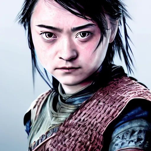 Prompt: Frontal portrait of a barbed arya stark as a chinese girl