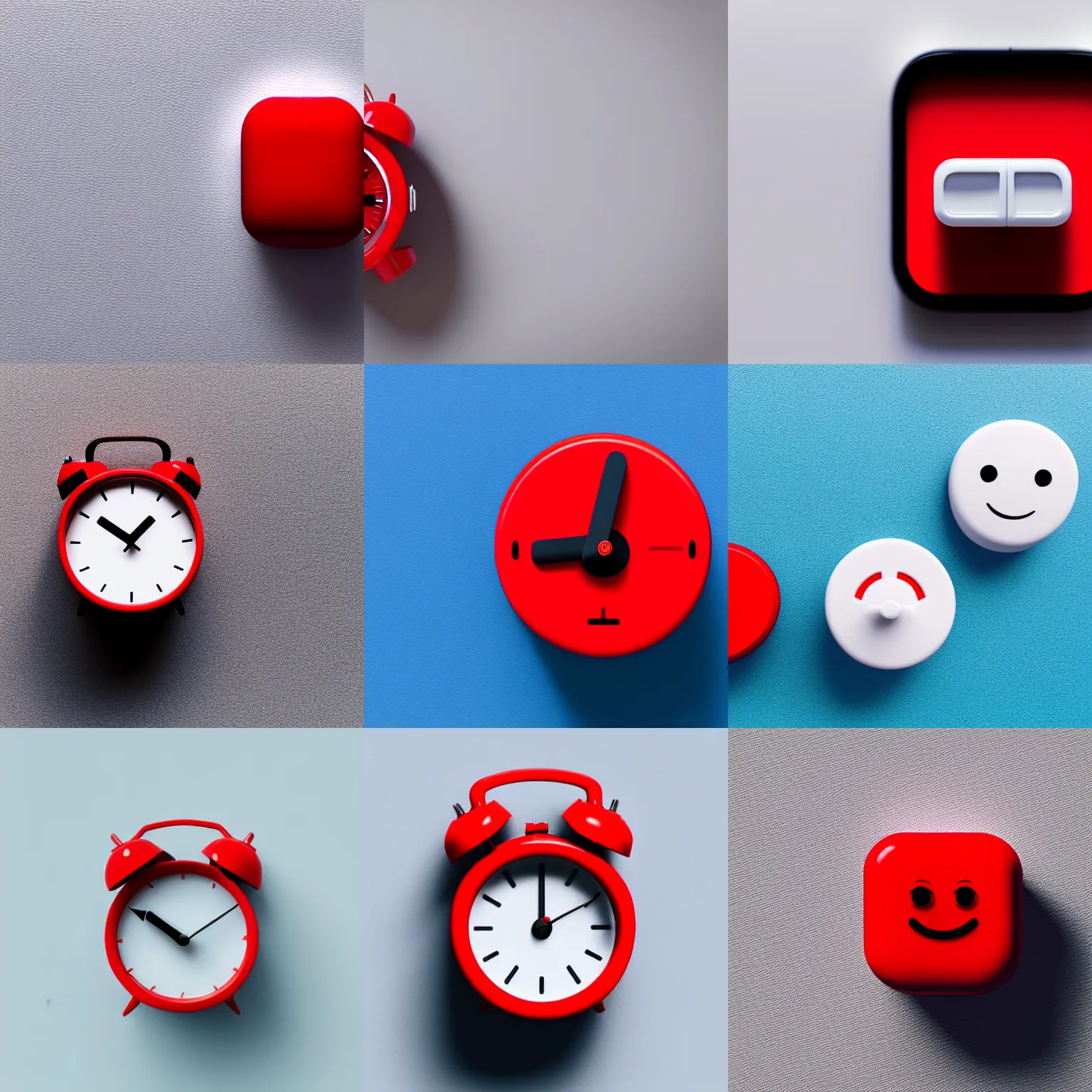 Prompt: Very tiny red alarm clock on a white background that looks like the iOS emoji and has the same colors, 3D clay render, 4k UHD, isometric top down left view, diffuse lighting, zoomed out very far