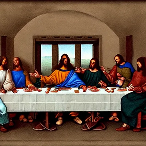 Image similar to renaissance mandalorian at the last supper