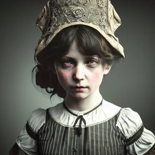 Image similar to photo of cute victorian girl, ultra realistic, concept art, intricate details, dark vibe, highly detailed, photorealistic, octane render, 8 k, unreal engine,