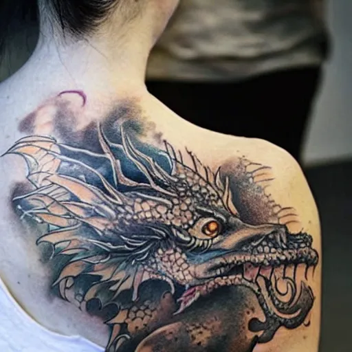 Prompt: The most beautiful dragon tattoo art ever made on the human body, high detail,