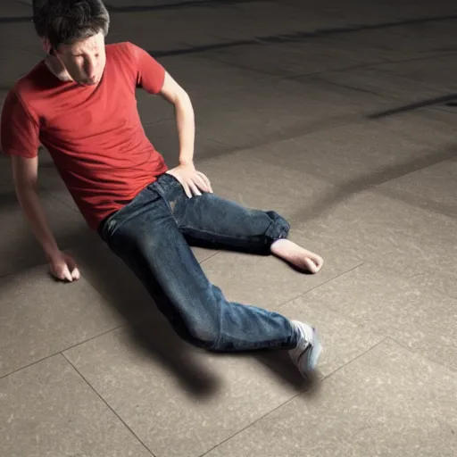 Prompt: incredible cinematic image of young angry man making a tantrum in the floor, studio shot, dynamic lighting, high definition, highly detailed, photo-realistic, unreal engine render, 16k