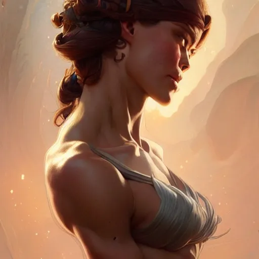 Image similar to , muscular upper body, D&D, fantasy, intricate, elegant, highly detailed, digital painting, artstation, concept art, smooth, sharp focus, illustration, art by artgerm and greg rutkowski and alphonse mucha