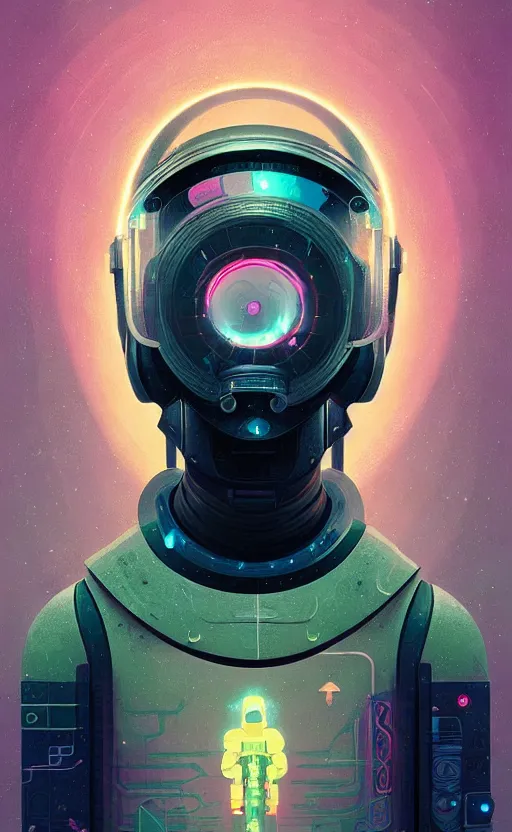 Image similar to portrait of a cyberpunk soldier wearing a futuristic helmet by Petros Afshar and Beeple, James Gilleard, Mark Ryden, Wolfgang Lettl highly detailed