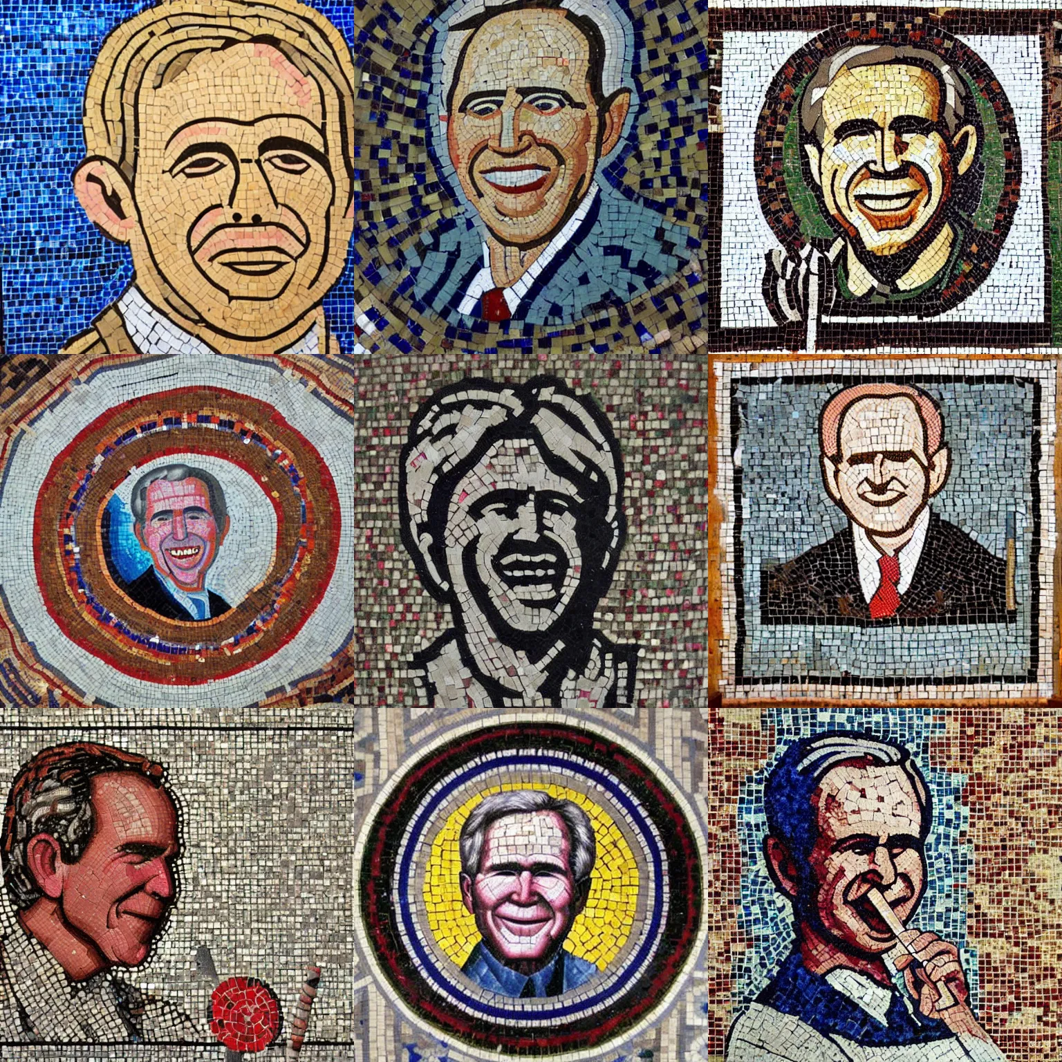 Prompt: ancient mosaic of George W. Bush licking a lollipop