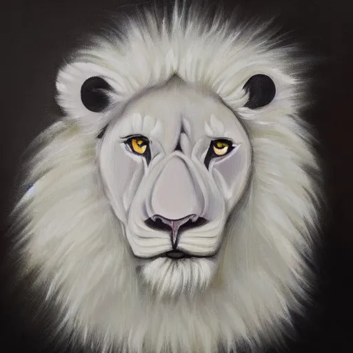 Image similar to abstract painting of albino white anthro lion wearing a coat