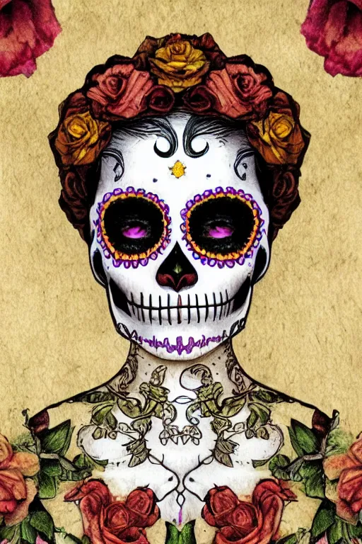 Image similar to illustration of a sugar skull day of the dead girl, art by da vinci