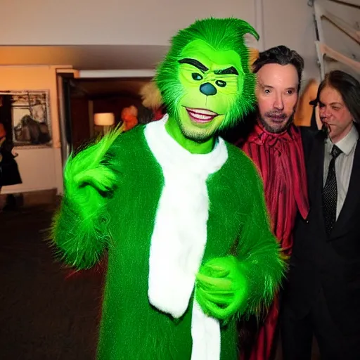 Prompt: keanu reeves cosplaying as the grinch, keanu reeves wearing a grinch costume, cosplay award winner