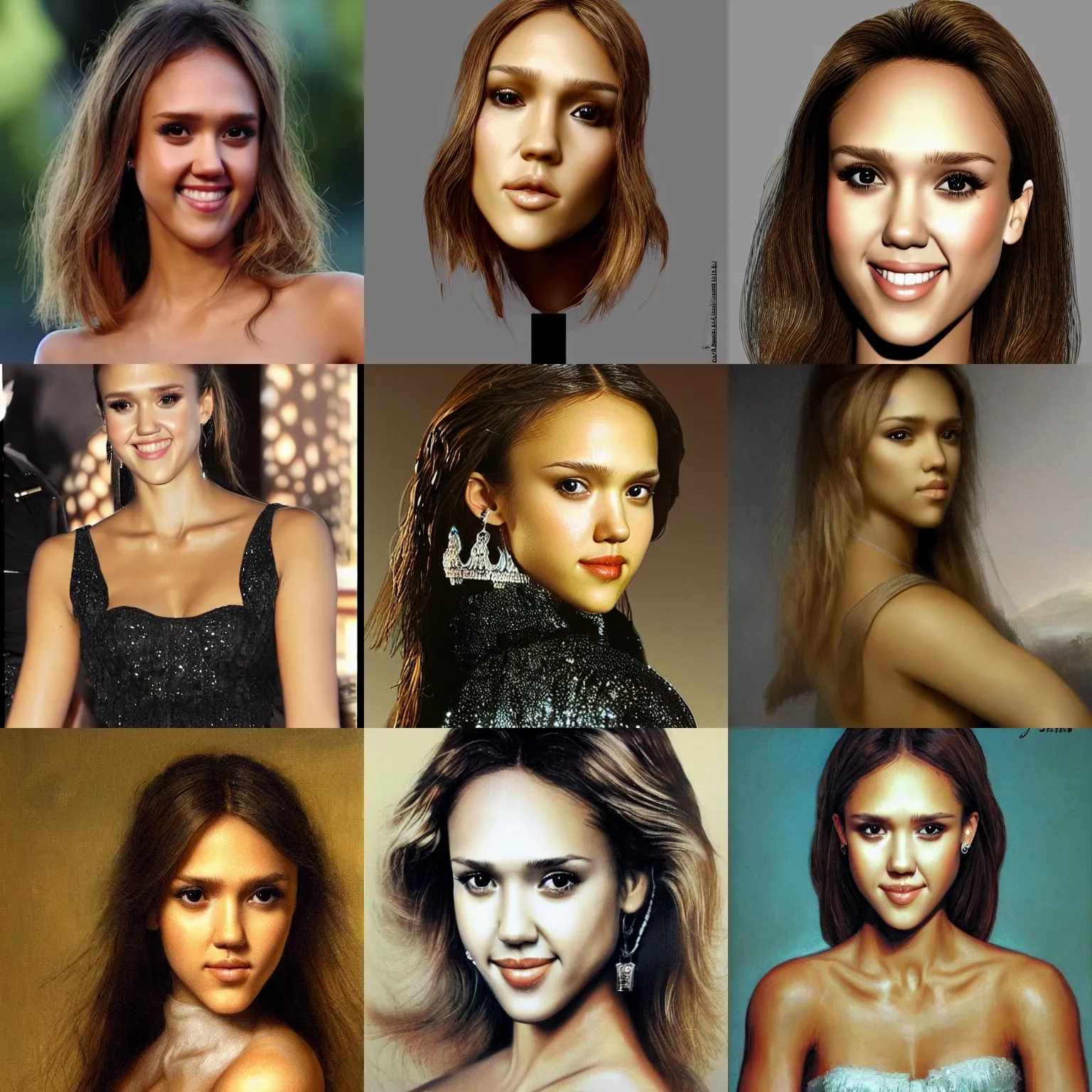 Prompt: young Jessica Alba skin made of crystal in the style of Rembrandt