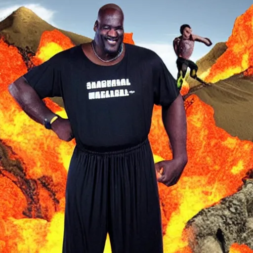 Image similar to Shaquille O'Neal wearing scuba gear in a volcano in the style of King of the Hill