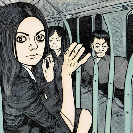 Image similar to Mila Kunis on the bus by Junji Ito