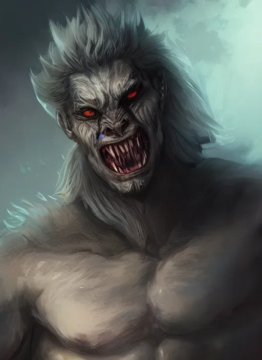 Prompt: detailed beautiful cool male character art depicting am infected werewolf monster, concept art, depth of field, on amino, by sakimichan patreon, wlop, weibo, bcy. net, colorhub. me high quality art on artstation.