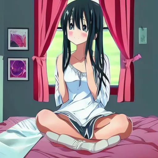 Image similar to “anime girl sitting in bedroom”