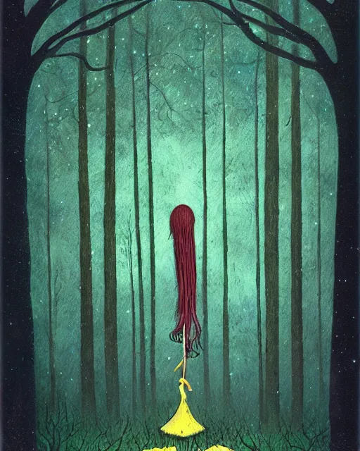 Image similar to tarot card, haunted woods, Art nouveau, by andy kehoe