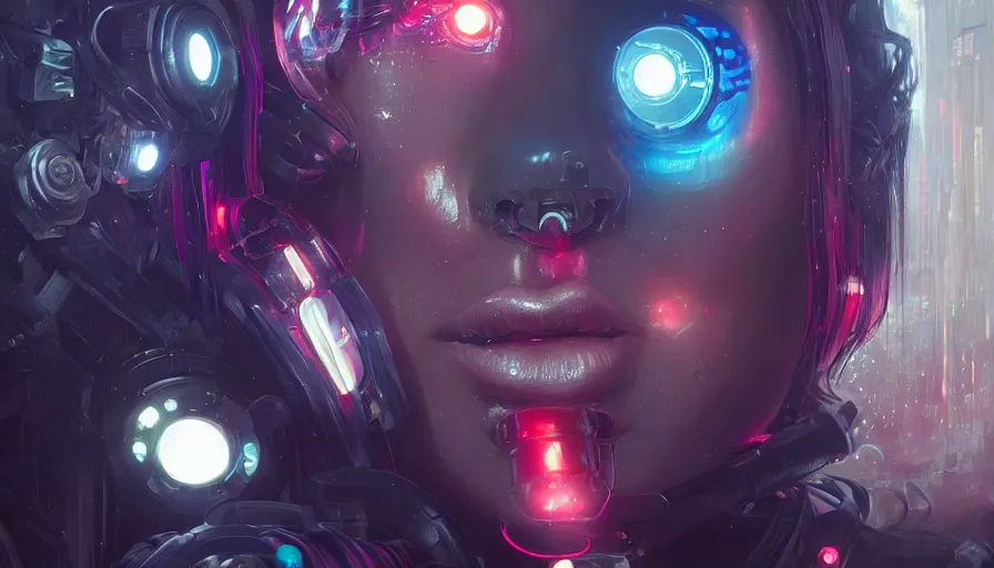 Image similar to contiousness, pixelated mouth, cyberpunk gorgeous goddess, neon, alterd carbon, fibonacci, sweat drops, insane, intricate, highly detailed, digital painting, artstation, concept art, smooth, sharp focus, illustration, Unreal Engine 5, 8K, art by artgerm and greg rutkowski and alphonse mucha
