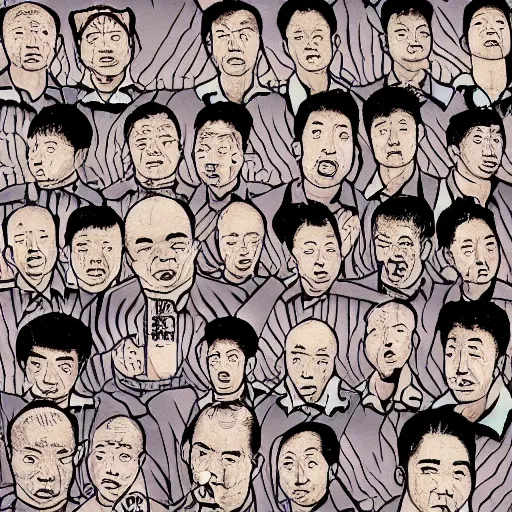 Image similar to chinese men in a prison, heart kidney lungs, in the style of daniel johnston and outsider art, 4k, overlaid with chinese text