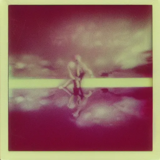 Image similar to polaroid of a dream reflection, double exposure, high contrast, colour splash