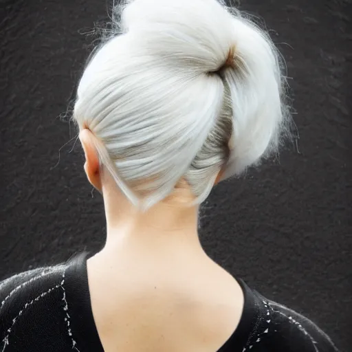 Prompt: a girl with white hair in a hairbun, by kalpiae