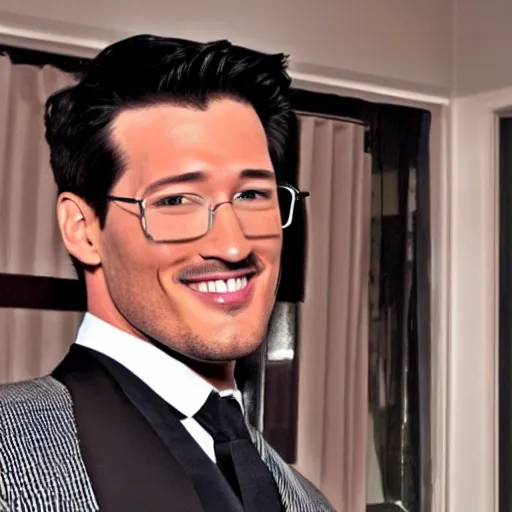 Image similar to a high quality photo of handsome markiplier, gigachad