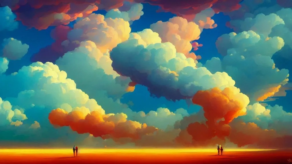 Prompt: liquid colorful people like clouds in the sky, by rhads and paul lehr, 8 k, raw, featured in artstation, octane render, cinematic, elegant, intricate, 8 k