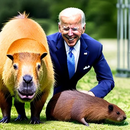 Prompt: joe Biden eating a capybara real footage