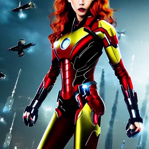 Image similar to A still photograph of Amouranth as Black Widow in Iron Man 2,