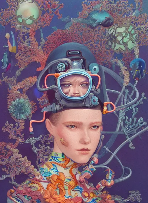 Image similar to scuba diver :: by Martine Johanna and Simon Stålenhag and Chie Yoshii and Casey Weldon and wlop :: ornate, dynamic, particulate, rich colors, intricate, elegant, highly detailed, centered, artstation, smooth, sharp focus, octane render, 3d