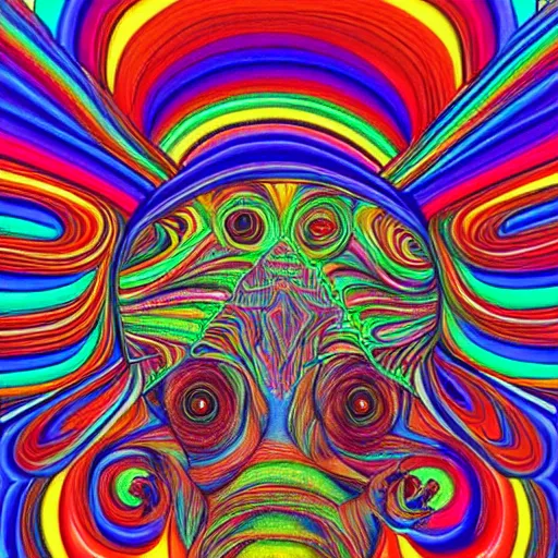 Image similar to a mule in the style of alex grey, highly detailed, psychedelic, colorful, 8 k