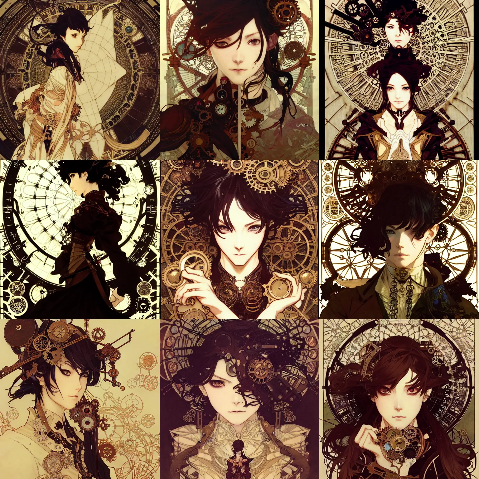 Prompt: detailed portrait of steampunk sorcery, concept art, intricate complexity, by shigenori soejima, krenz cushart, alphonse mucha, takato yamamoto, rule of thirds, 4 k, beautiful, cinematic dramatic atmosphere