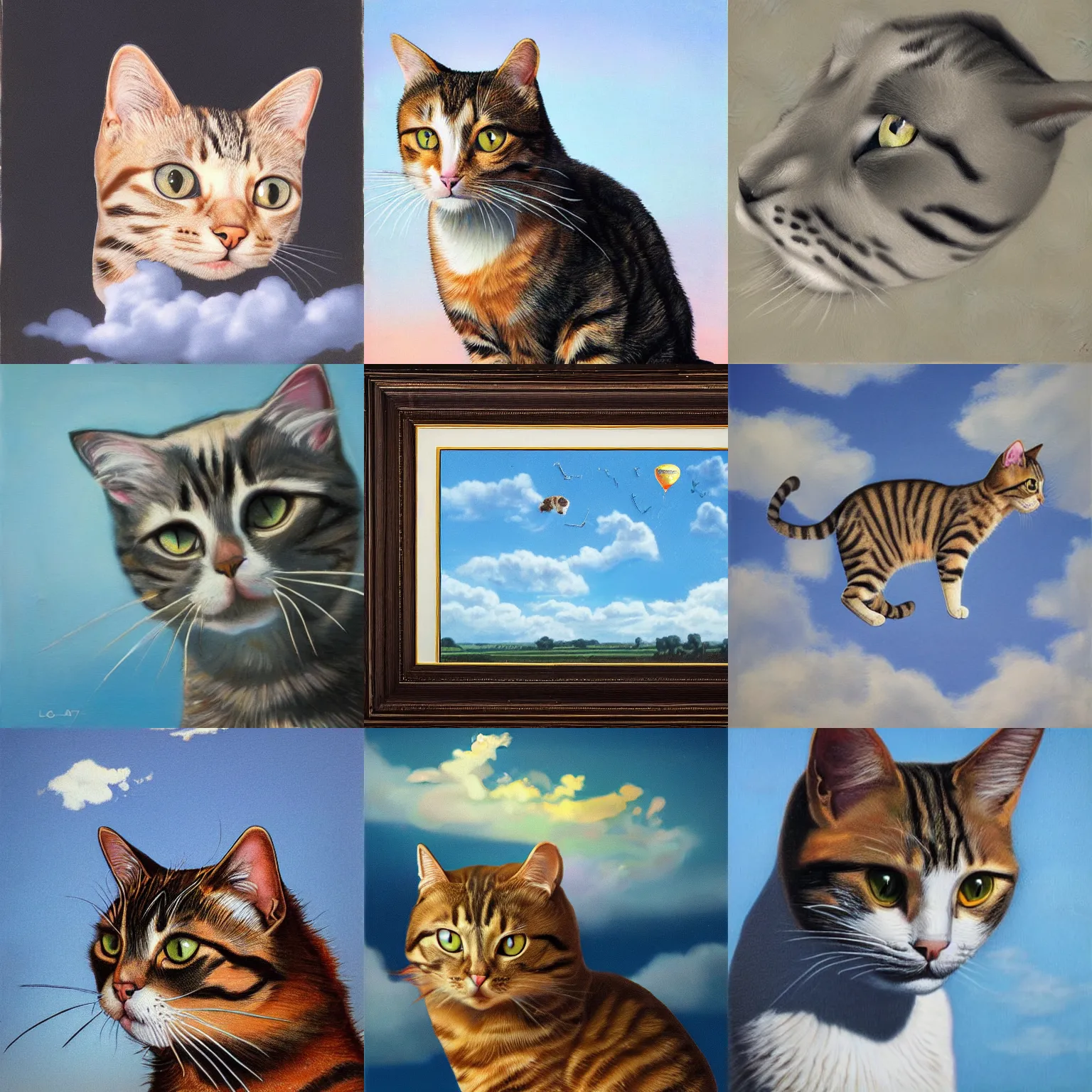 Prompt: a cat in the sky, photorealist
