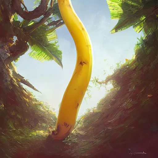 Image similar to tree that looks like banana, made by stanley artgerm lau, wlop, rossdraws, james jean, andrei riabovitchev, marc simonetti, yoshitaka amano, artstation, cgsociety