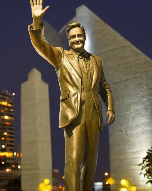 Image similar to statue of robin williams waving goodbye, detailed, gorgeous lighting