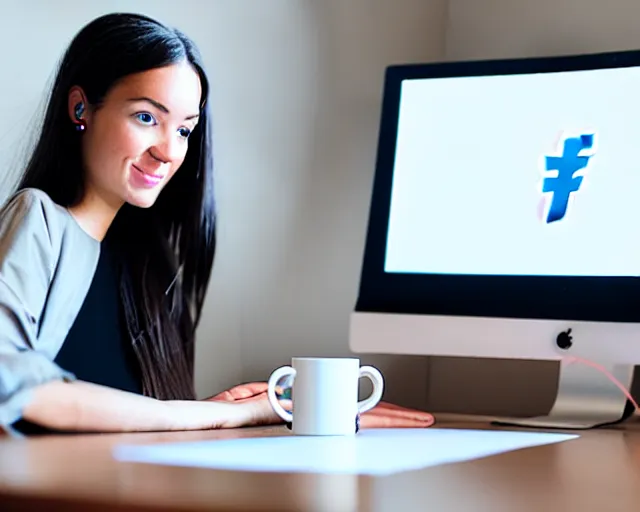 Prompt: social media manager sitting at her desk